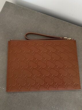 Max Mara Monogram Leather Wristlet Clutch